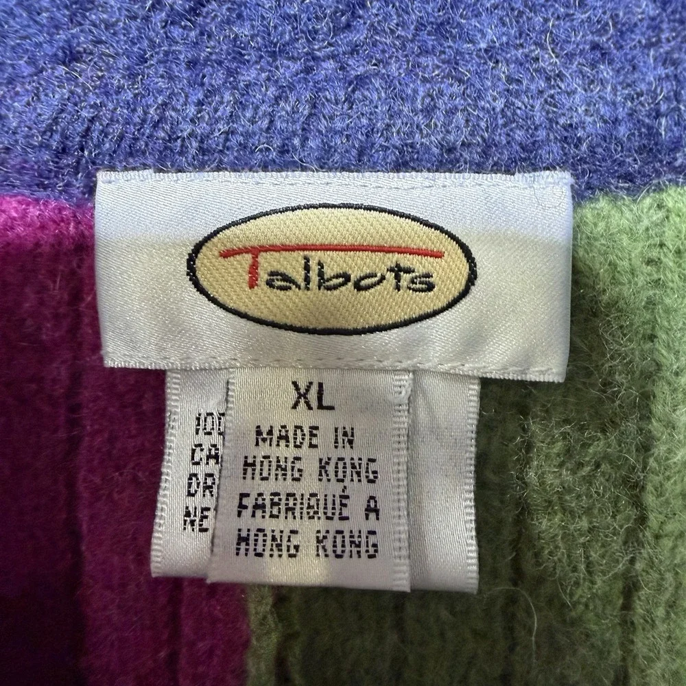 Talbots Wool Jacket XL Colorblock Zip Up Multicolor Boho Patchwork Coat - Picture 3 of 9